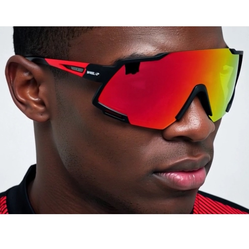 Active‎ Sunglasses Men Red Black Sport Wrap Mirror Lens Protection Lentes Humbre